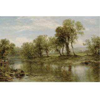 Benjamin Williams Leader, R.A. - Figures Resting By A Riverbank