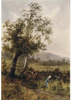 Benjamin Williams Leader, R.A. - Picking flowers