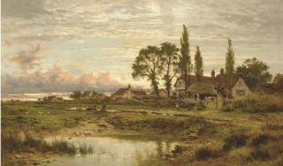 Benjamin Williams Leader, R.A. - The Outskirts of a Worcestershire Common, clearing up after rain, Evening.