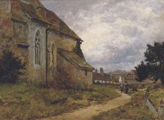 Benjamin Williams Leader, R.A. - The village church, Shere, Surrey