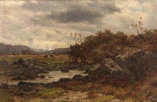 Benjamin Williams Leader, RA - Cattle grazing by a river