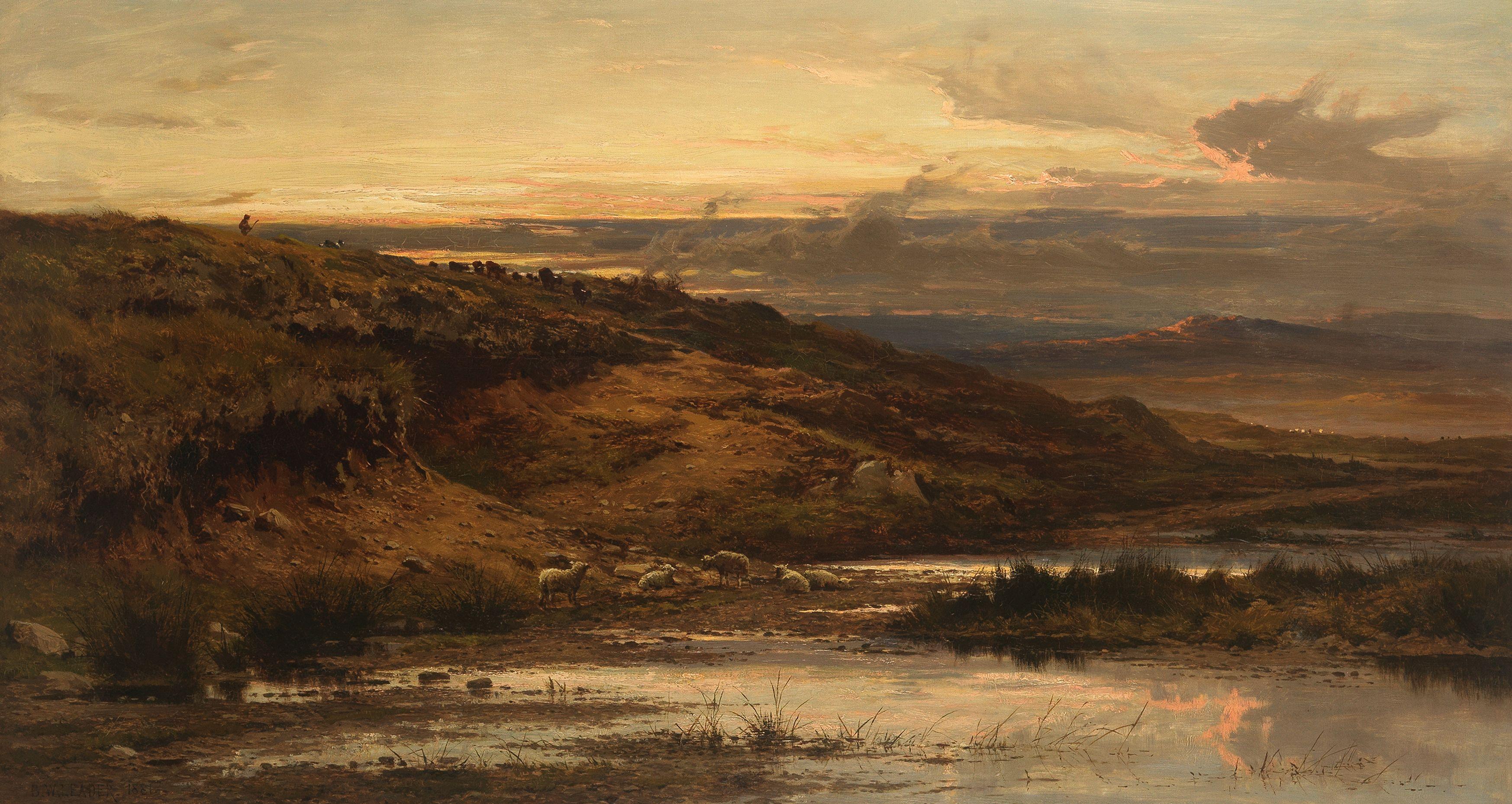 Benjamin Williams Leader, RA - \'Dawn Cometh O\'er The Hills and moors of Dartmoor, The watering place\'