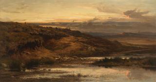 Benjamin Williams Leader, RA - \'Dawn Cometh O\'er The Hills and moors of Dartmoor, The watering place\'