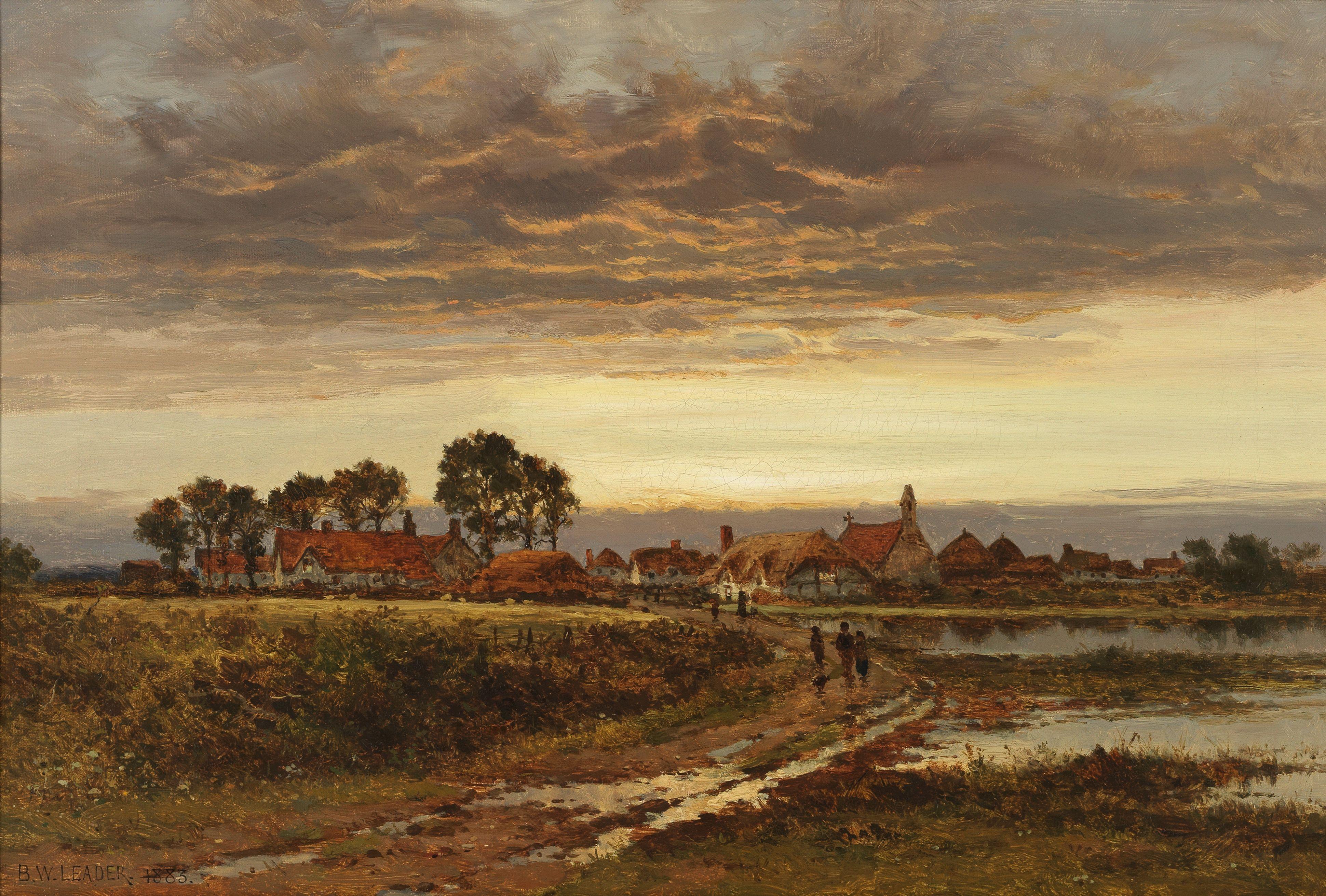 Benjamin Williams Leader, RA - The road through Barnard\'s Green, Worcestershire, clearing up after rain