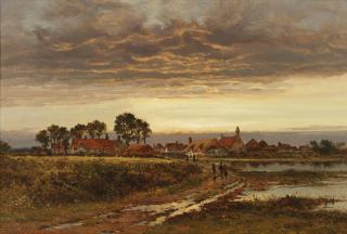 Benjamin Williams Leader, RA - The road through Barnard\'s Green, Worcestershire, clearing up after rain