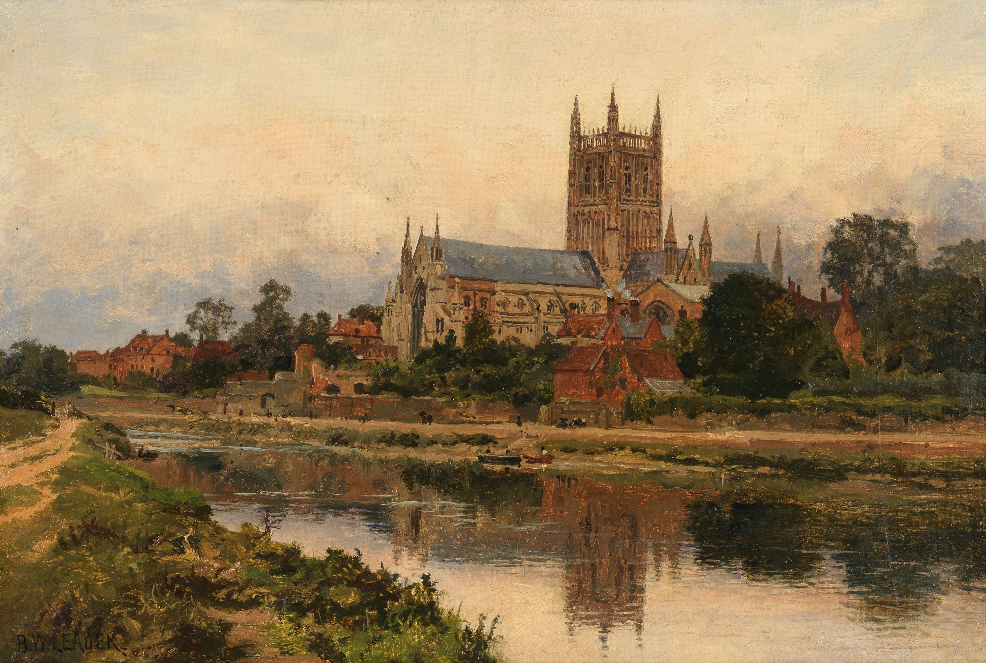 Benjamin Williams Leader, RA - View of the Worcester Cathedral across the river Severn