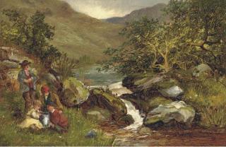 Benjamin Williams Leader - An Angling Party On A River Bank