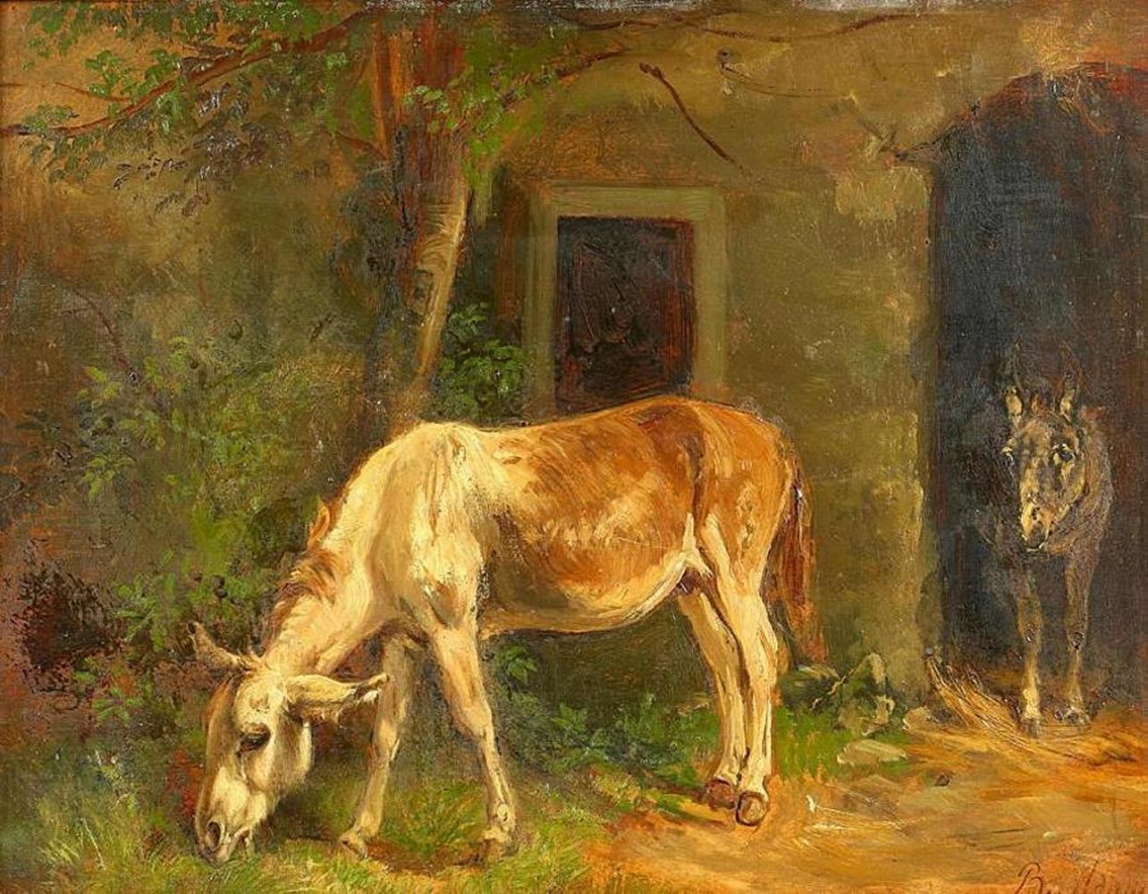 Benno Adam - Zwei Esel vor dem Stall