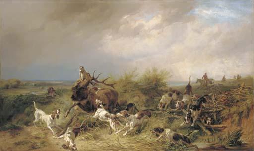 Benno Rafael Adam - A Stag Hunt In A Coastal Landscape