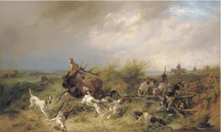 Benno Rafael Adam - A Stag Hunt In A Coastal Landscape