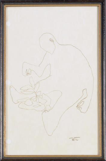 Benny Andrews - Seated figure with plant