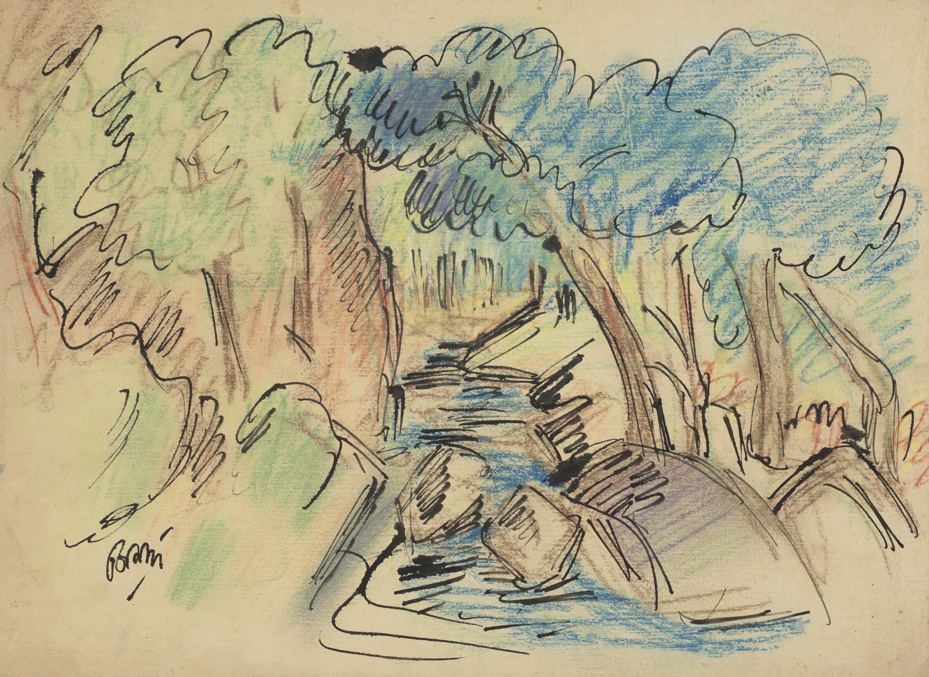 Benodebehari Mukherjee - Untitled (Landscape, Mussorie)