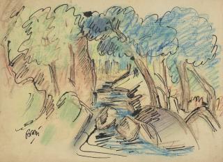 Benodebehari Mukherjee - Untitled (Landscape, Mussorie)