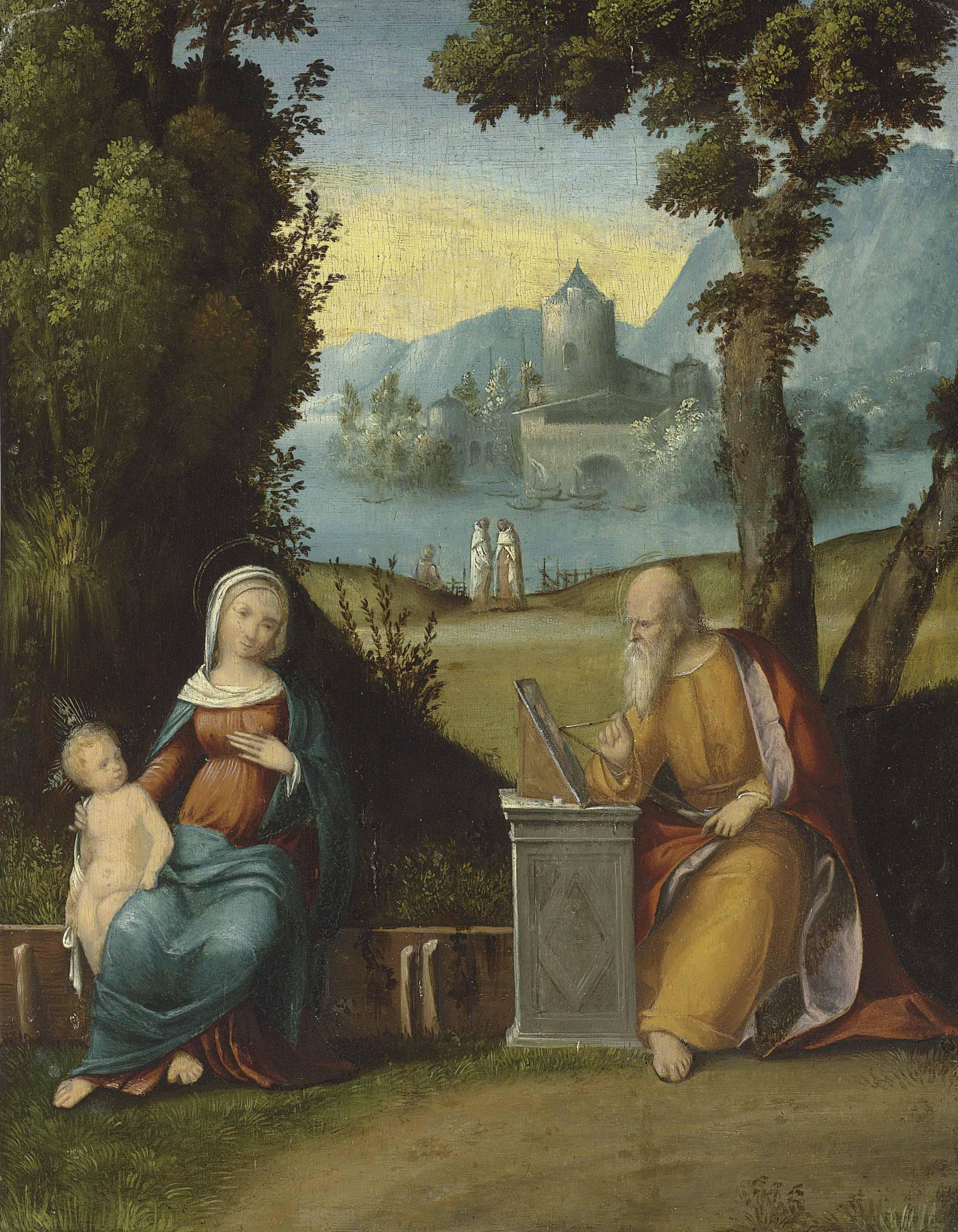 Benvenuto Tisi, Il Garofalo - The Madonna and Child, painted by Saint Luke, in a landscape