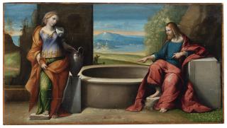 Benvenuto Tisi - Christ and the Samaritan woman at well