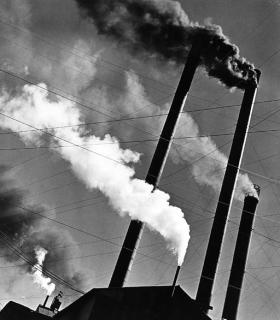Berenice Abbott - Smokestacks, Lumber Mill, Westwood, California