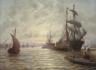 Bernard Benedict Hemy - A busy day on the Tyne (illustrated); and Working tugs on the river