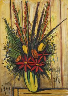 Bernard Buffet - Bouquet au vase jaune et vert