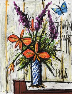 Bernard Buffet - Bouquet Dans Un Vase Bleu Et Blanc
