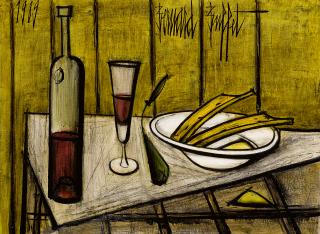 Bernard Buffet - Bouteille De Vin Et Bananes