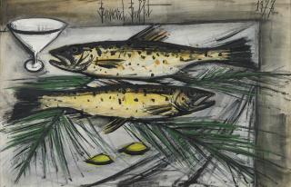 Bernard Buffet - Deux Truites Jaunes (Two Yellow Trouts)
