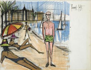 Bernard Buffet - La Plage à Cannes, Illustration pour «Un Certain Monsieur Blot» de Pierre Daninos