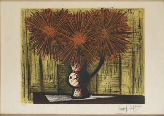 Bernard Buffet - Les Dahlias sur fond jaune