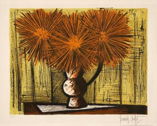 Bernard Buffet - Les dahlias sur fond jaune