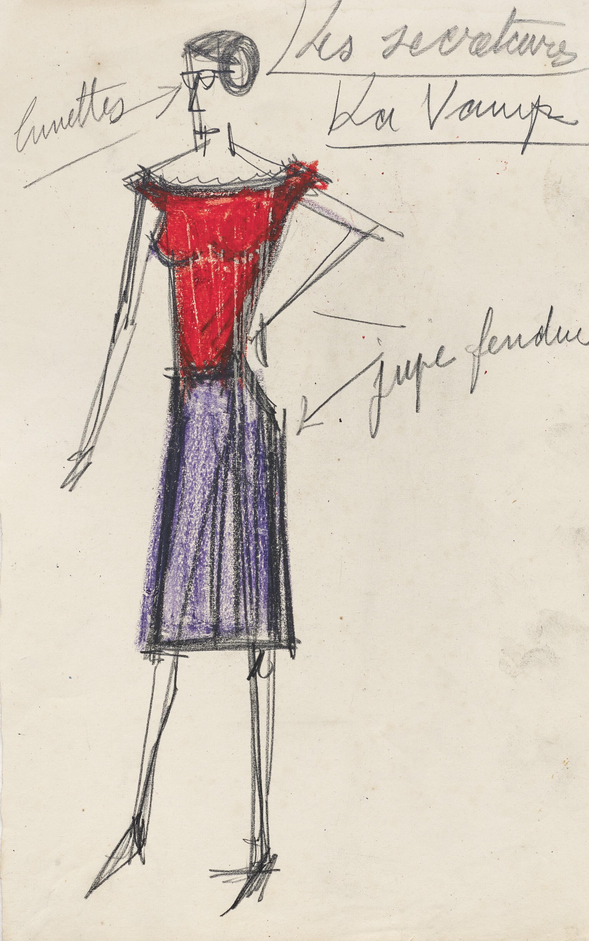 Bernard Buffet - Les secrétaires; La Vamp, maquette de costume pour \'\'Patron\'\'