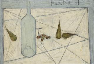 Bernard Buffet - Nature morte à la bouteille et aux fruits