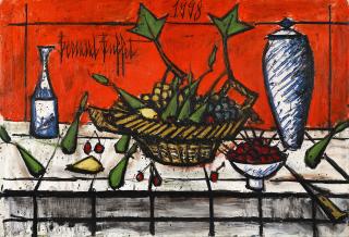 Bernard Buffet - Nature morte fond rouge