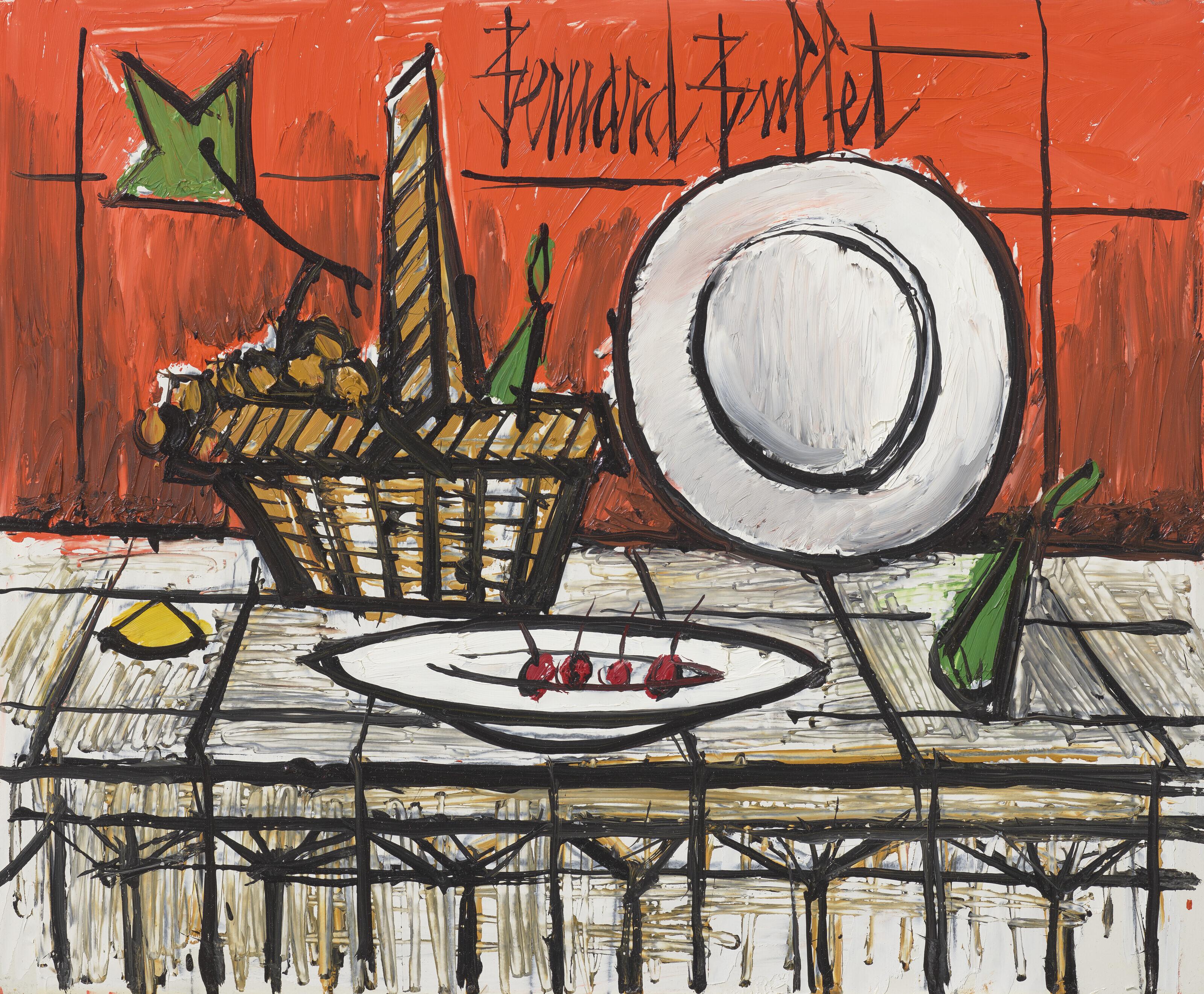 Bernard Buffet - Nature morte fond rouge