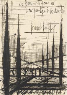 Bernard Buffet - Paysage aux cyprès