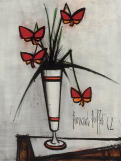 Bernard Buffet - Pensées dans un vase blanc