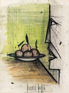 Bernard Buffet - Profil à l\'assiette de fruits
