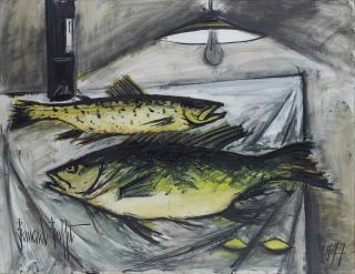 Bernard Buffet - Une truite et un gros poisson vert I