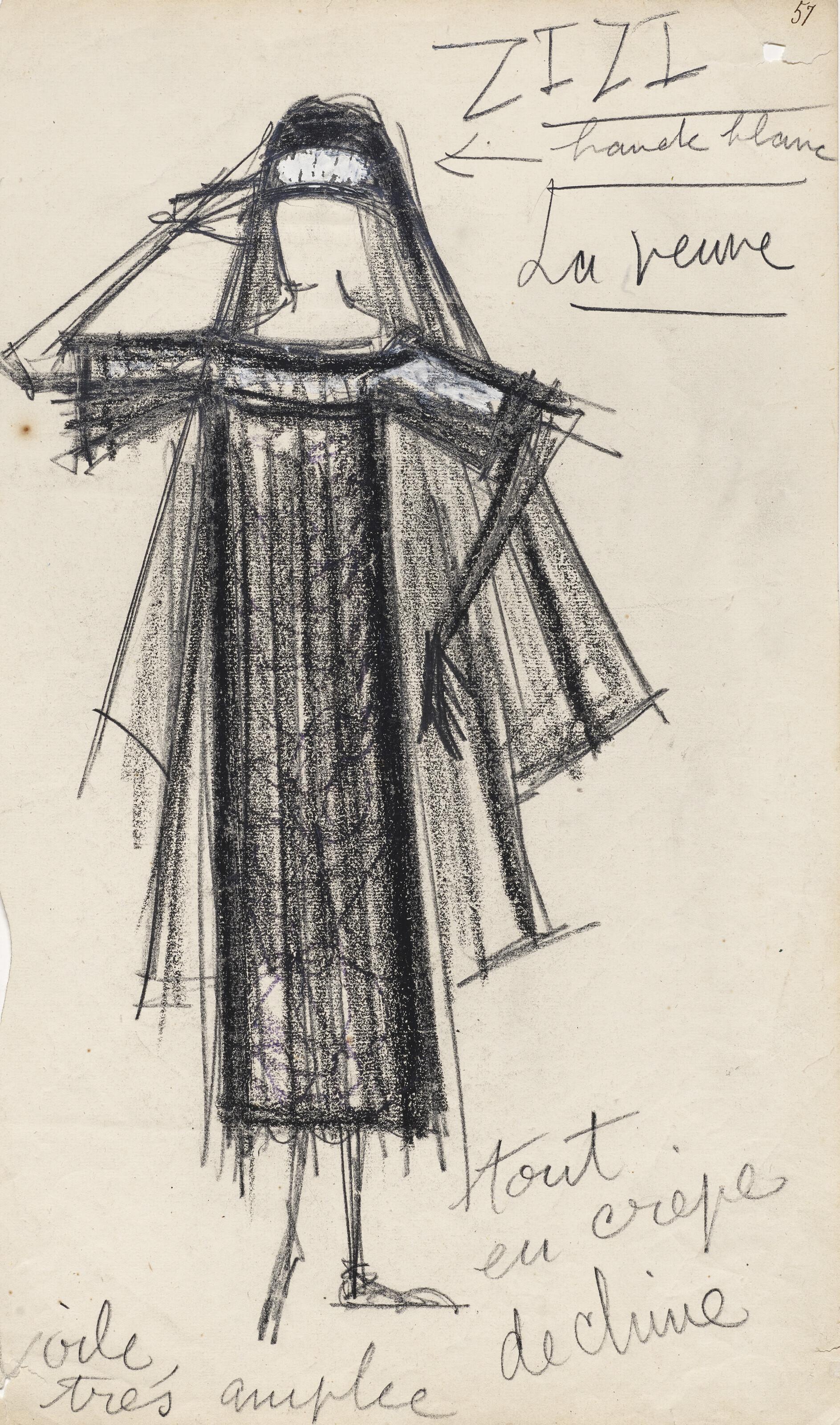 Bernard Buffet - Zizi; La Veuve, maquette de costume pour \'\'Patron\'\'