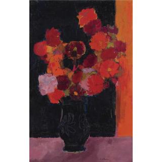 Bernard Cathelin - Dahlias Au Fond Sombre