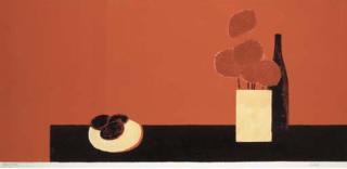 Bernard Cathelin - Grande Nature Morte aux Hortensias et Avocat (red)