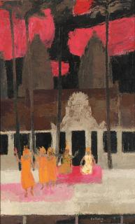 Bernard Cathelin - Nuit à Angkor-Vat danse Khmère