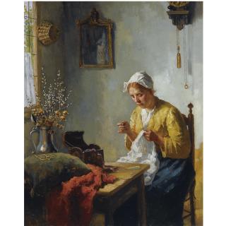 Bernard De Hoog - Dutch Doing Needlework By The Window