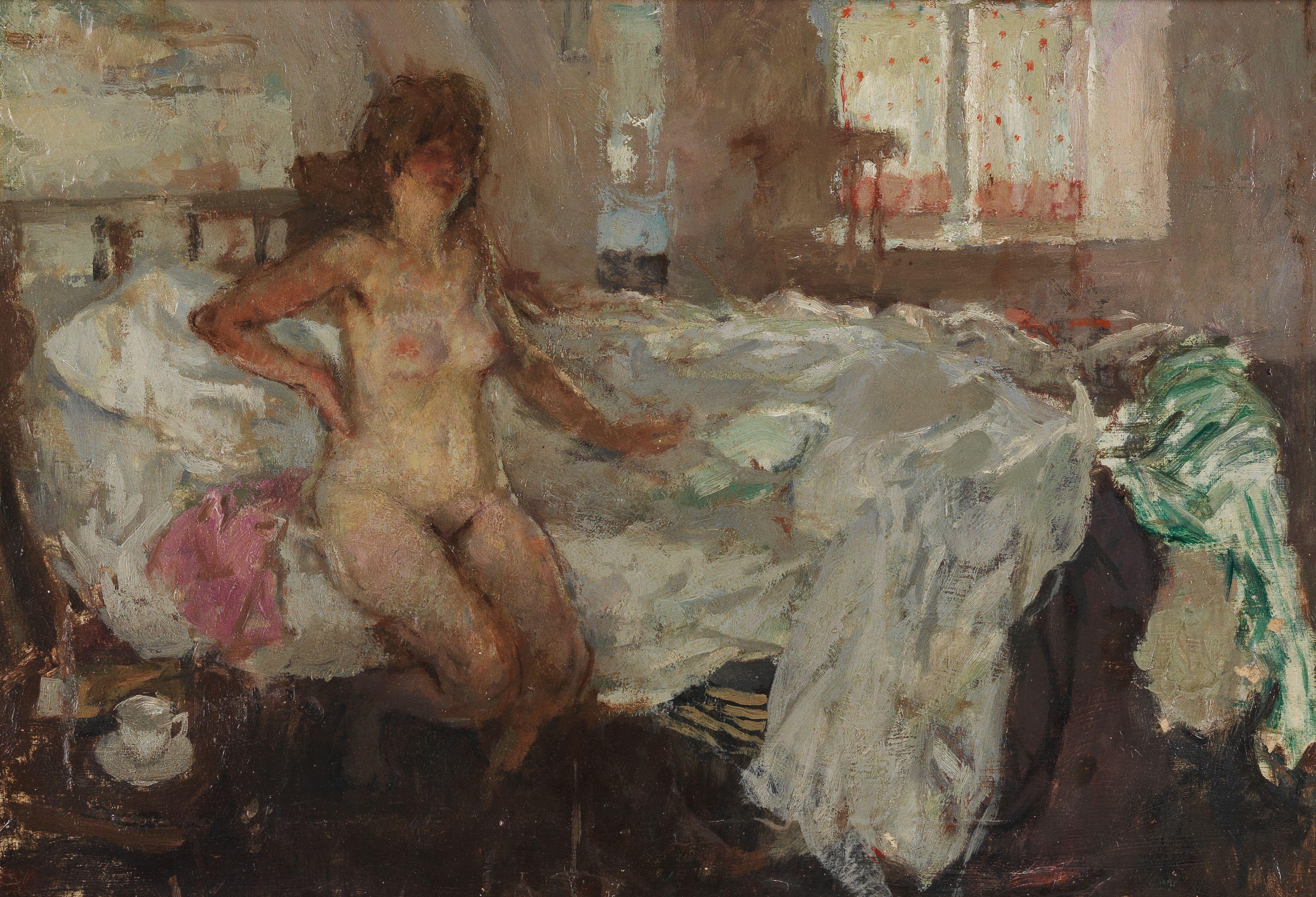 Bernard Dunstan R.A., R.W.A., N.E.A.C., H.P.S. - Getting Up (Nude Stretching, Morning)