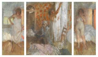 Bernard Dunstan R.A., R.W.A., N.E.A.C., H.P.S. - Interior, Morning (Triptych) two 106.5 x 45.5cm (41 15/16 x 17 15/16in); the third 106.5 x 91cm (41 15/16 x 35 13/16in)