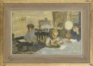 Bernard Dunstan, R.A. - Evening in the cottage