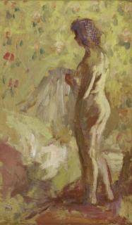 Bernard Dunstan, R.A. - Girl Putting On Her Nightdress