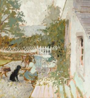 Bernard Dunstan, R.A. - Woman Praising her Dog