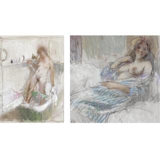 Bernard Dunstan - Study Of A Bather; The Striped Dress