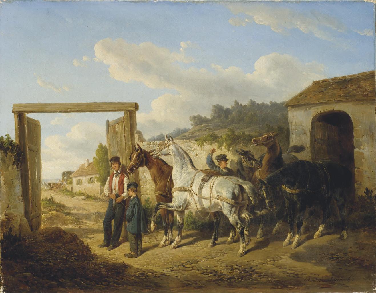 Bernard Edouard Swebach - L\'attelage des chevaux de poste