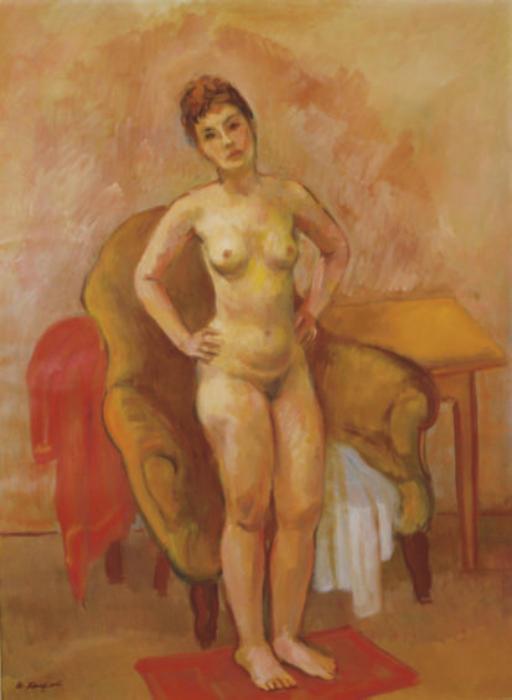 Bernard Karfiol - A Standing Nude Posing In Front Of A Chair