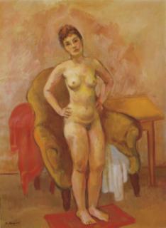 Bernard Karfiol - A Standing Nude Posing In Front Of A Chair